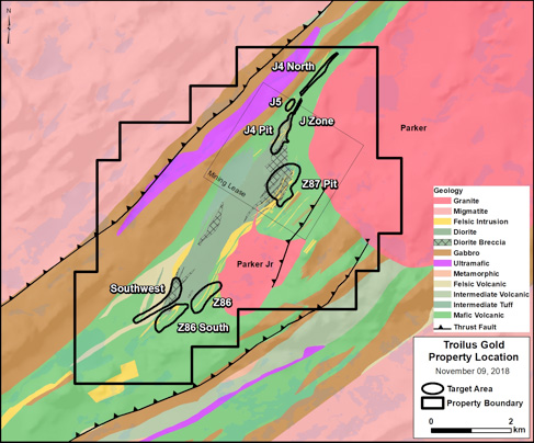 Figure 2: Geologic plan map showing location of main target across TLG land package