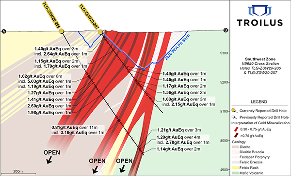 Figure 4 :  Section N9650; vue des puits de forage TLG-ZSW20-206 et TLG-ZSW20-207